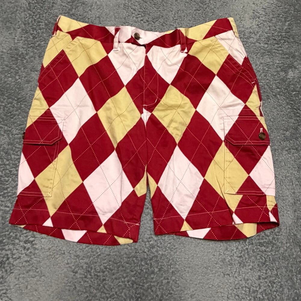 Loudmouth Golf Shorts Mens 40 Pink Red Tan Argyle Plaid Chino Wild